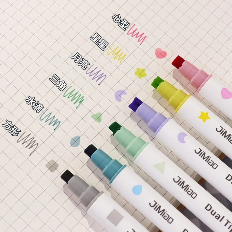 6 farver stempel dobbelthovedet highlighter