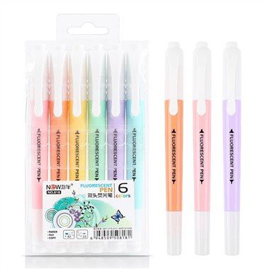 6 stk Sæt Dobbelt Head Fluorescerende Highlighter Pen Ma