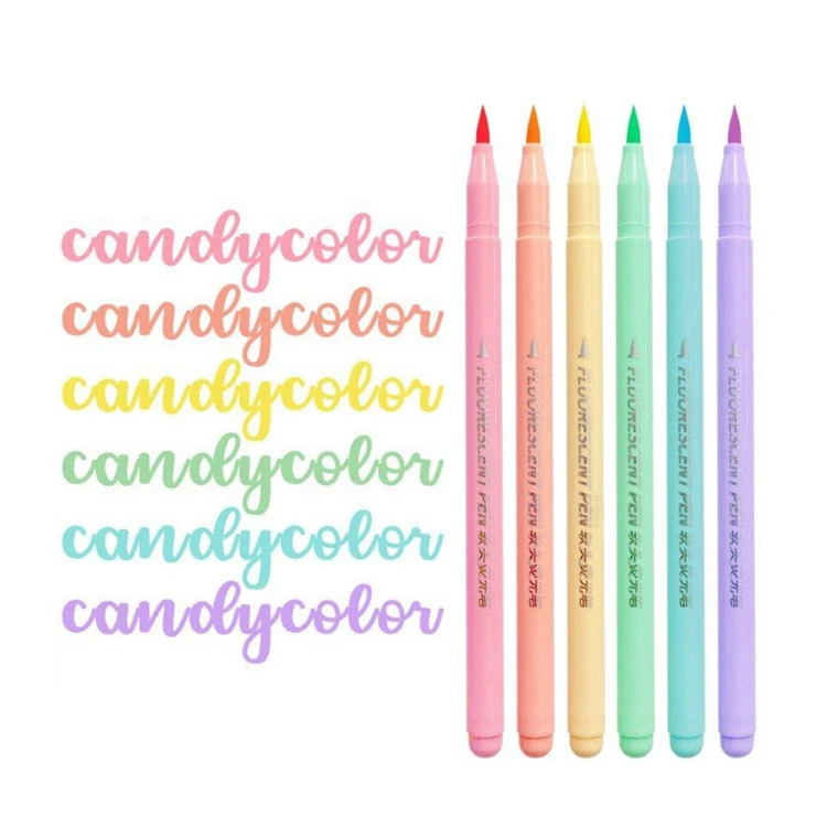 6 farver blød børste fluorescerende pensæt Art Color Highlighter